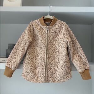 Light Beige Quilted Wheat Kids Floral Jacket with Rib Trim